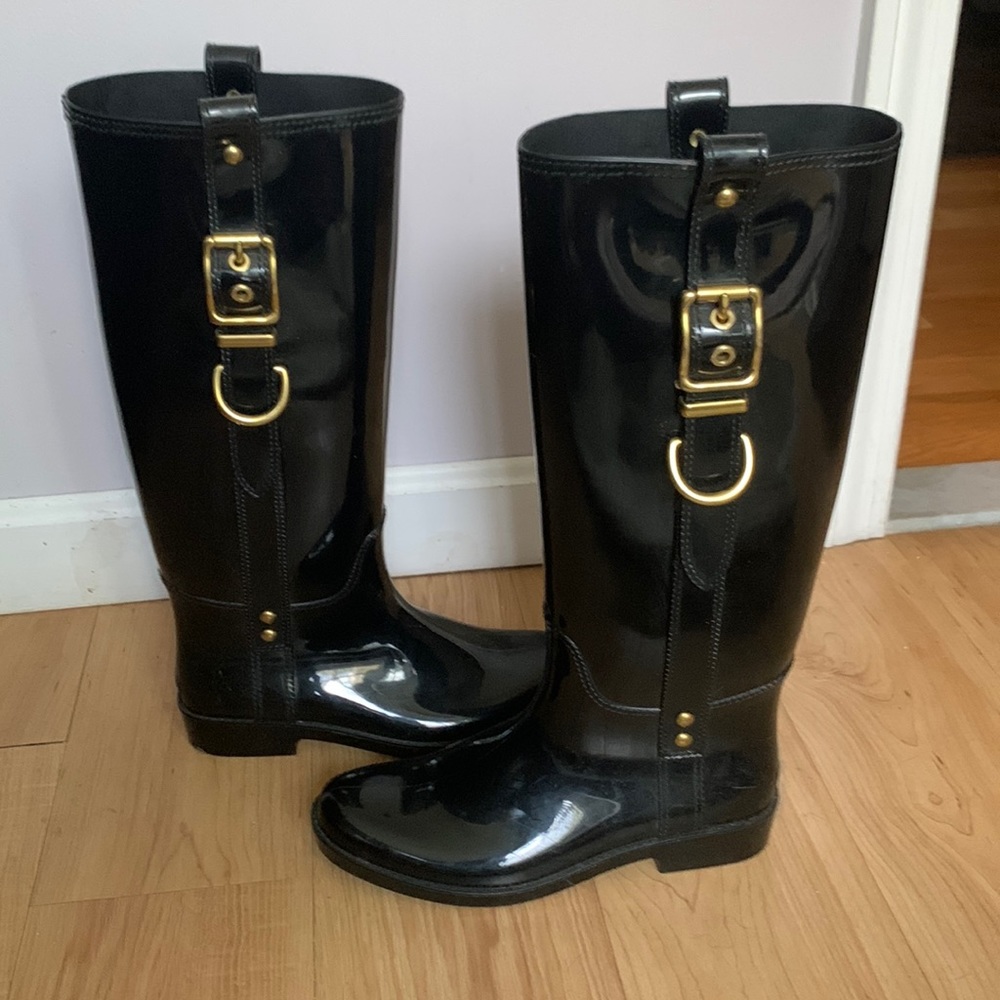 Coach Rain boots, shiny black, worn a few times, size 7